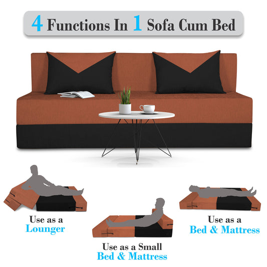 Adorn India Easy Boom 3 Seater Sofa Cum Bed 6 x 6 (Rust & Black)
