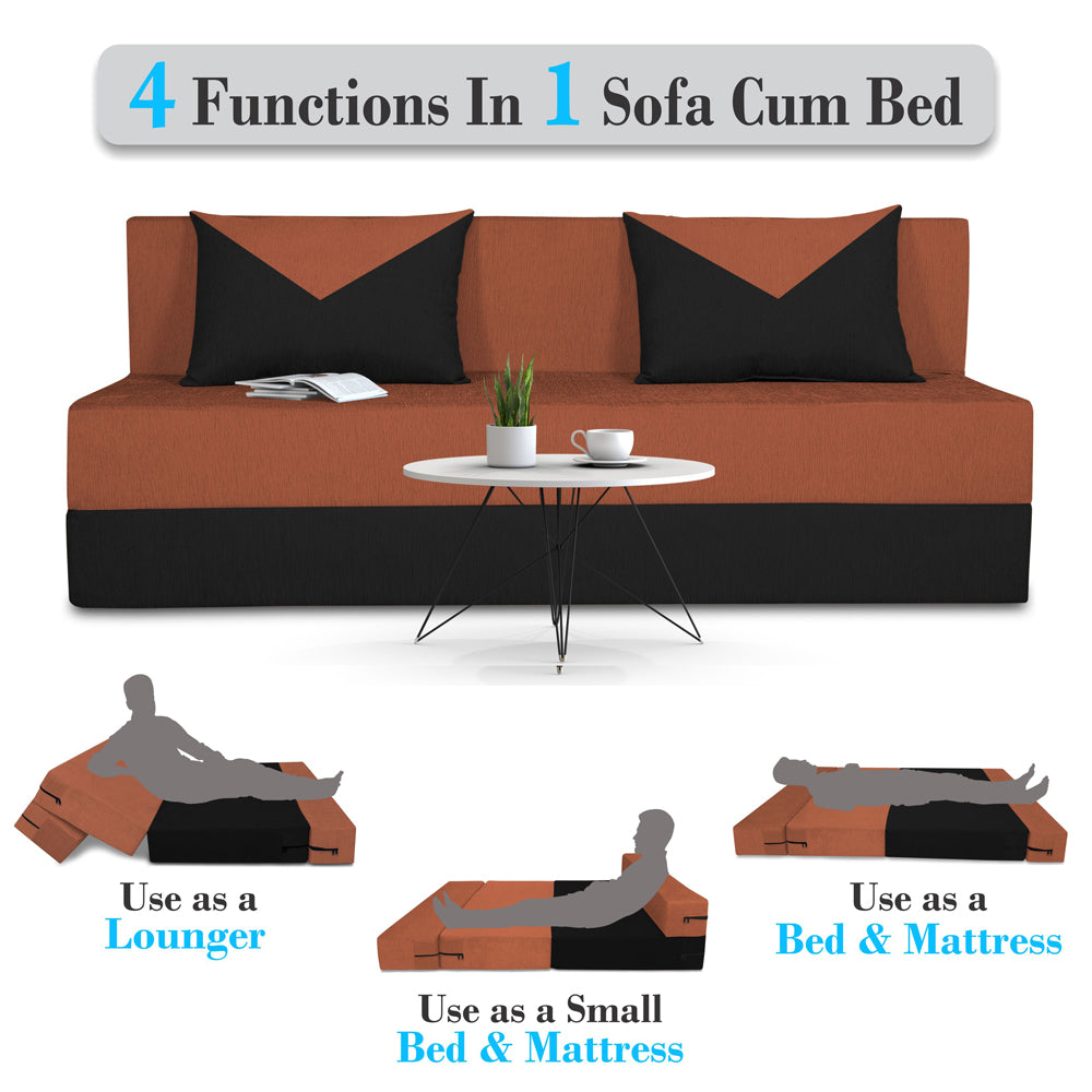 Adorn India Easy Boom 4 Seater Sofa Cum Bed 6 x 6 (Rust & Black) (1 Year Warranty)