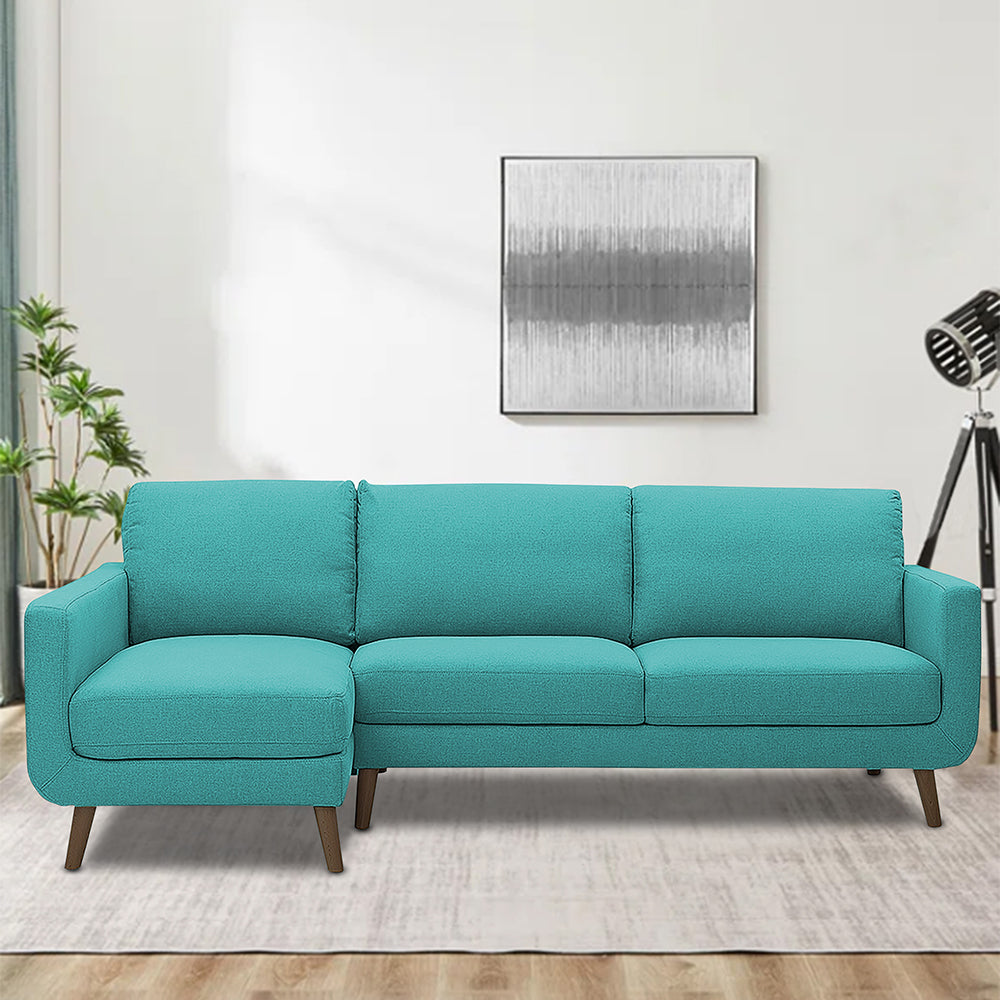 Adorn India Damian L Shape 6 Seater Sofa Set Left Hand Side (Aqua Blue)