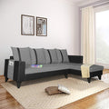 Adorn India Ashley L Shape 6 Seater Sofa Set Leatherette Fabric Stripes (Right Hand Side) (Grey & Black) (3 Year Warranty)
