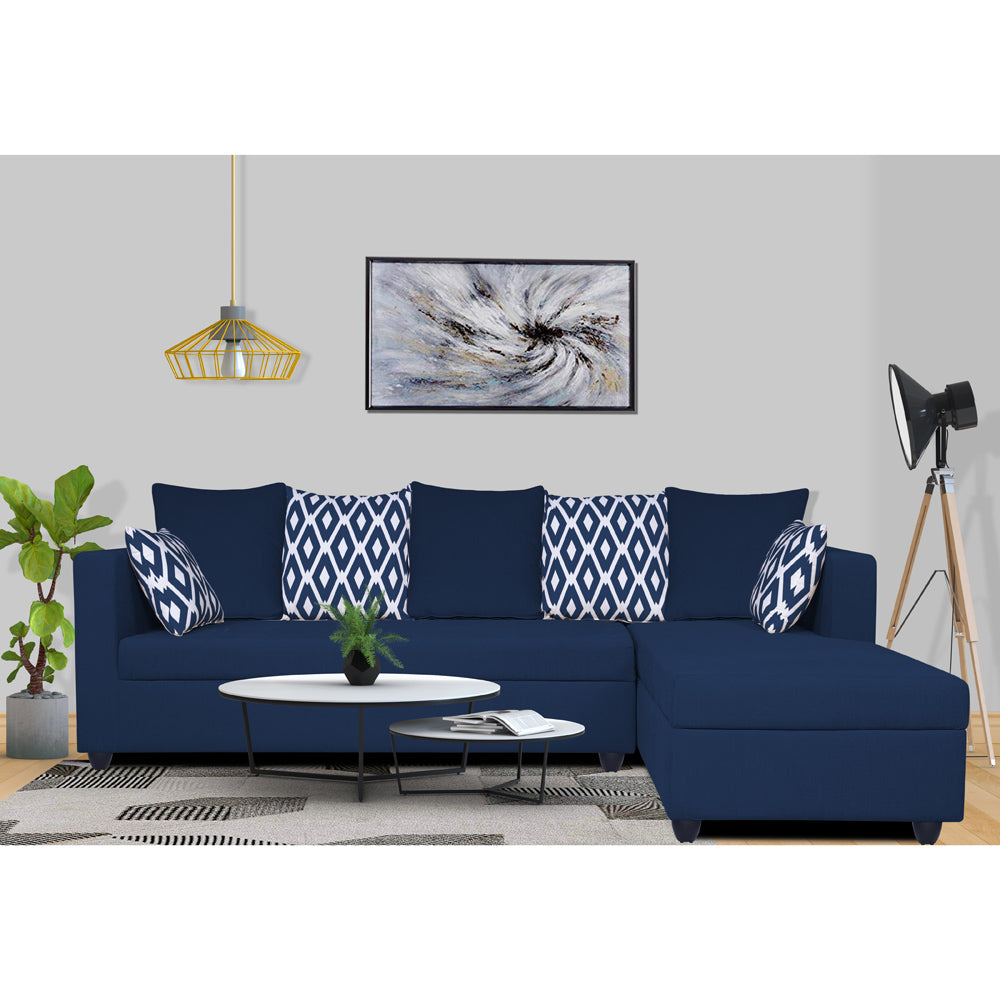 Zink Straight line L Shape 6 Seater Sofa Rhombus Cushion(Blue)