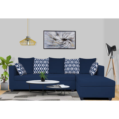 Adorn India Zink Straight line L Shape 6 Seater Sofa Rhombus Cushion(Blue)