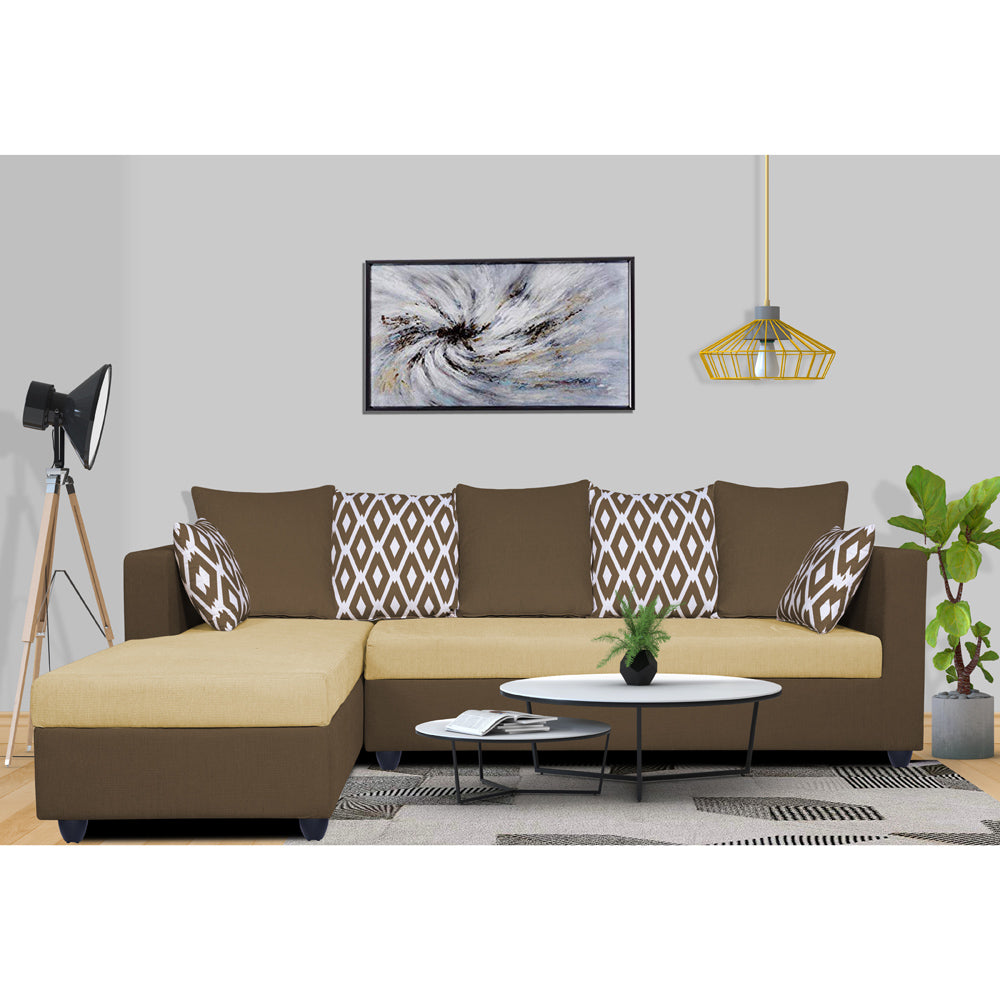 Zink Straight line L Shape 6 Seater Sofa Rhombus Cushion (Left Side Handle)(Brown & Beige)