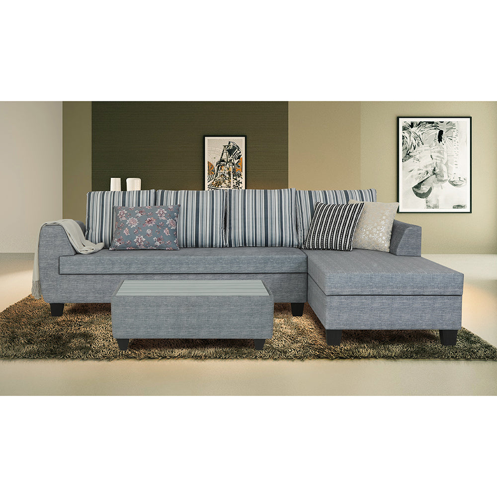 Raiden Stripes L Shape 6 Seater Sofa Set with Center Table (Right Hand Side) (Grey)