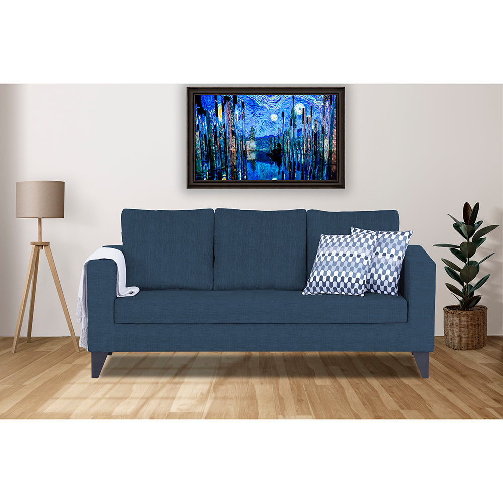 Adorn India Hallton Plain 3 Seater Sofa (Blue) (3 Year Warranty)
