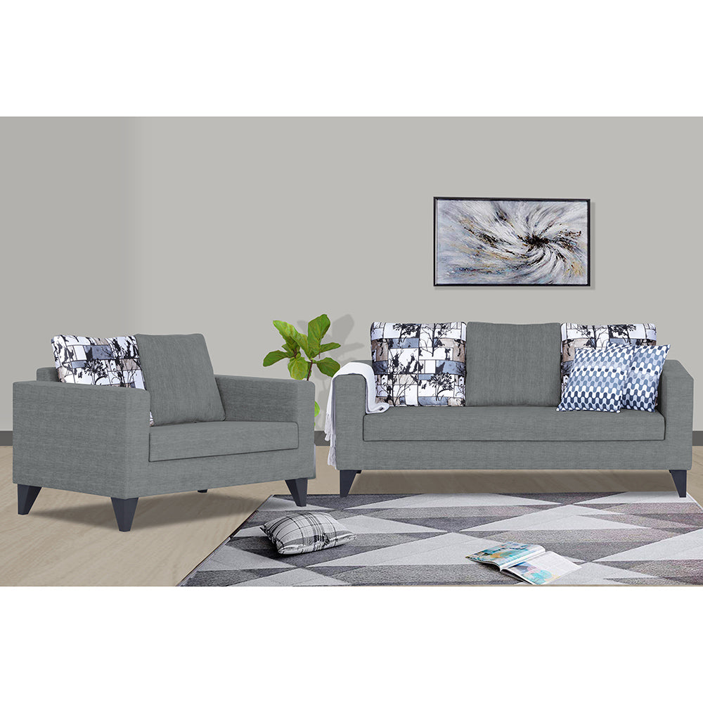 Adorn India Hallton Digitel Print Cushion 3+2 5 Seater Sofa Set (Grey) (3 Year Warranty)