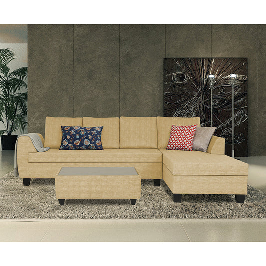 Adorn India Raiden Decent Premium L Shape 6 Seater Sofa Set with Center Table (Right Hand Side) (Beige) (3 Year Warranty)