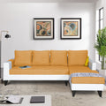 Adorn India Ashley Leatherette Fabric L Shape 6 Seater Sofa Set Plain (Right Hand Side) (Beige & White) (3 Year Warranty)