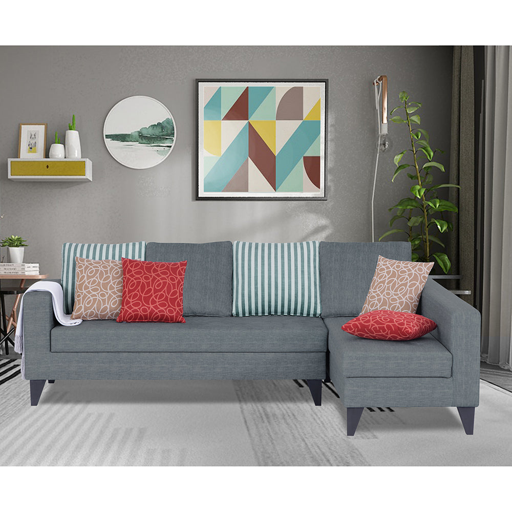 Adorn India Beetle Plus Stripes L Shape 6 Seater Sofa Set (Right Hand Side) (Grey) (3 Year Warranty)