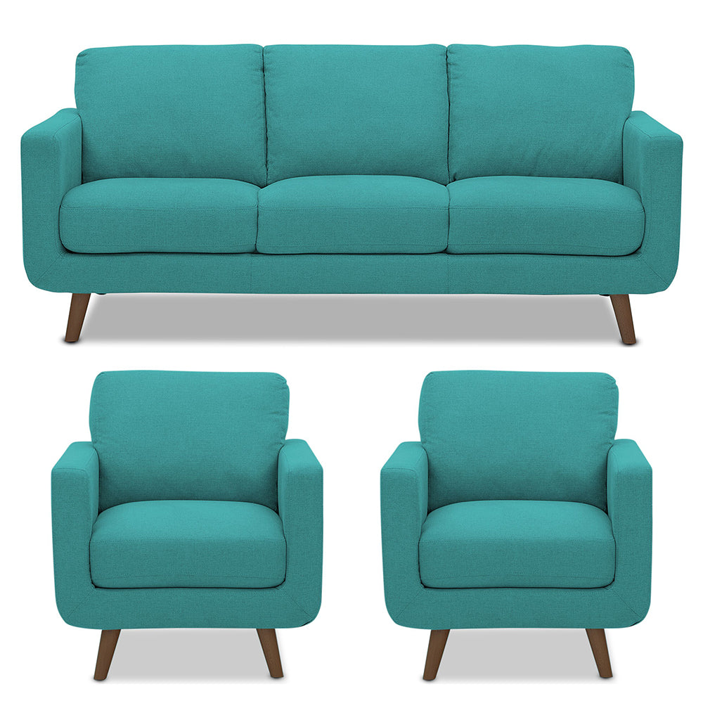 Adorn India Damian 3+1+1 5 Seater Sofa Set (Aqua Blue) (3 Year Warranty)