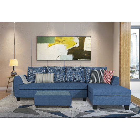 Adorn India Raiden Crafty L Shape 6 Seater Sofa Set with Center Table (Right Hand Side) (Blue)