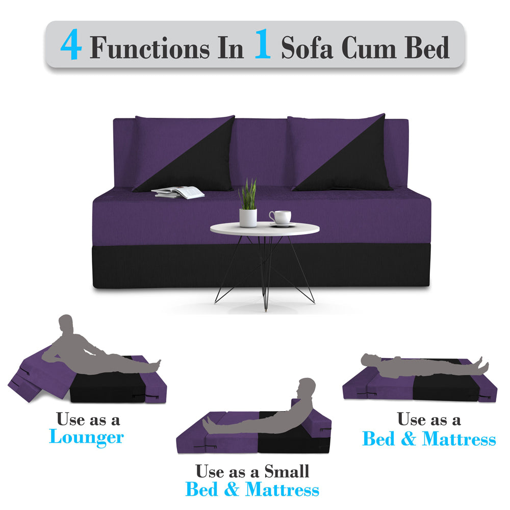 Adorn India Easy Desmond 2 Seater Sofa Cum Bed 4 x 6 (Purple & Black) (3 Year Warranty)