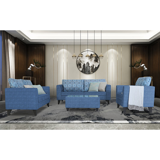 Adorn India Cortina Damask 3+2+1 6 Seater Sofa Set with Centre Table (Blue) Modern