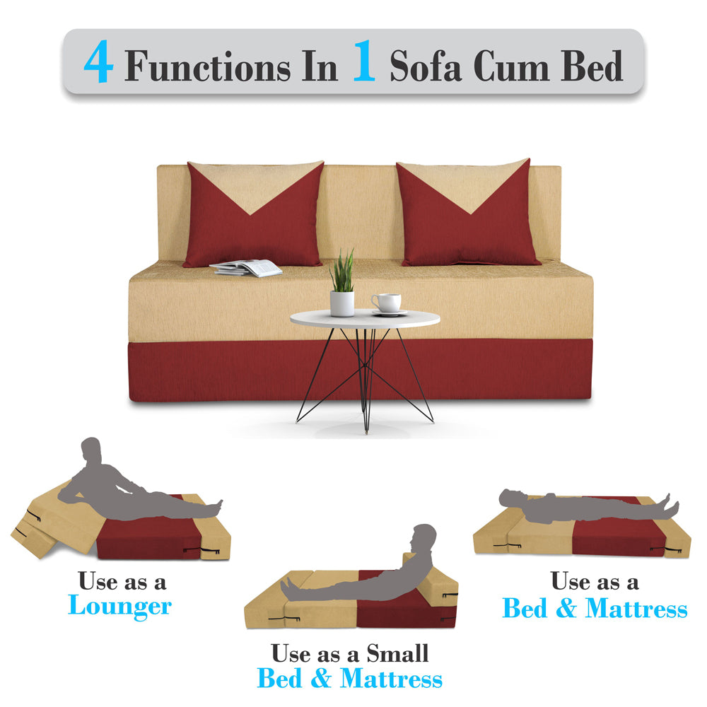Adorn India Easy Boom 2 Seater Sofa Cum Bed 4 x 6 (Maroon & Beige) (1 Year Warranty)