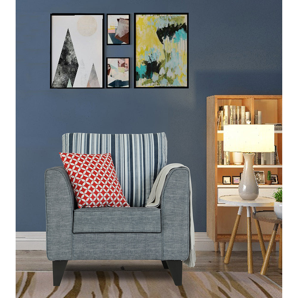 Adorn India Lawson Stripes 1 Seater Sofa (Grey)