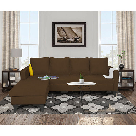 Adorn India Chandler L Shape 5 Seater Sofa Set Plain (Left Hand Side) (Brown)