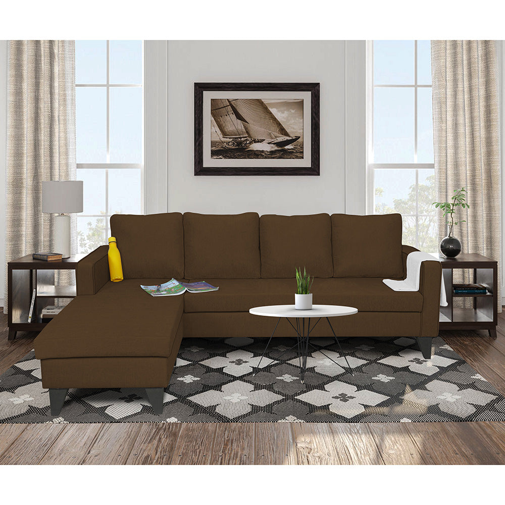 Adorn India Chandler Plain L Shape 5 Seater Sofa Set LHS (Brown) (3 Year Warranty)