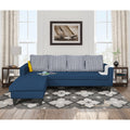 Adorn India Chandler Stripes L Shape 5 Seater Sofa Set LHS (Blue) (3 Year Warranty)