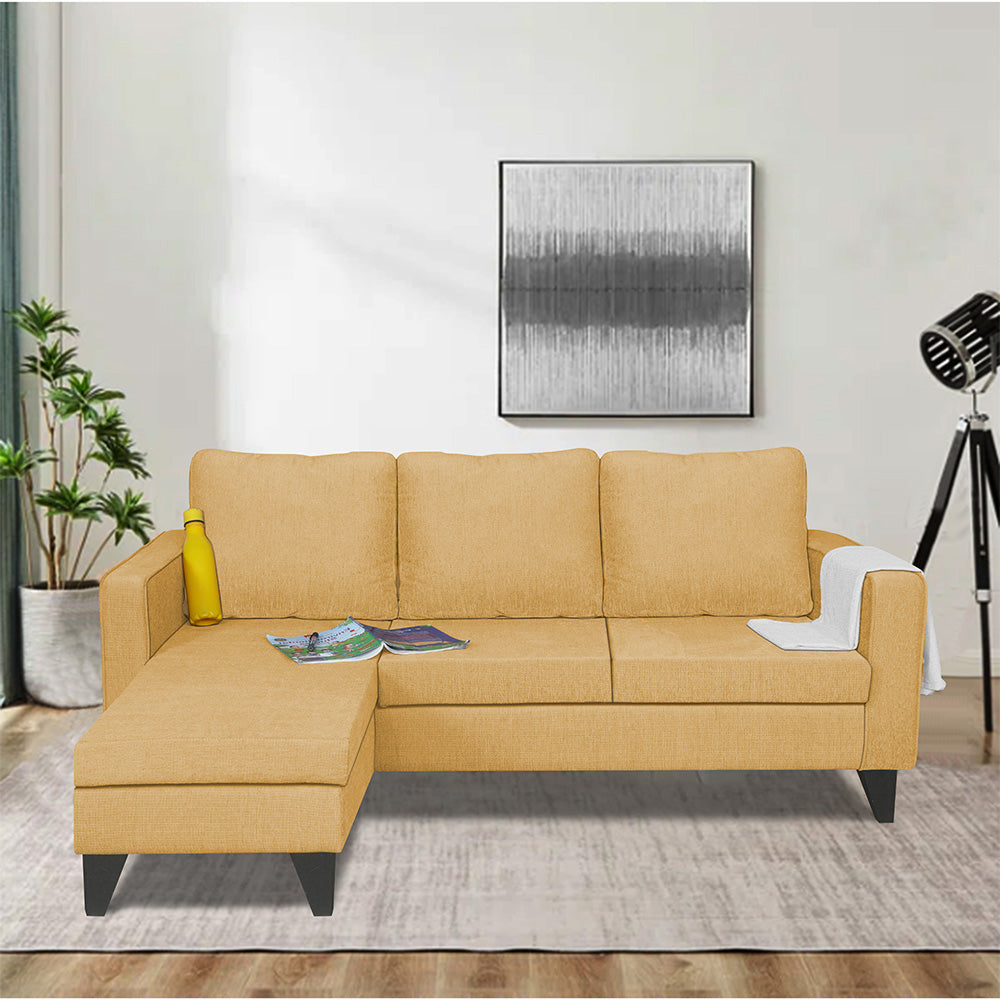 Adorn India Chandler L Shape 4 Seater Sofa Set Plain (Beige)