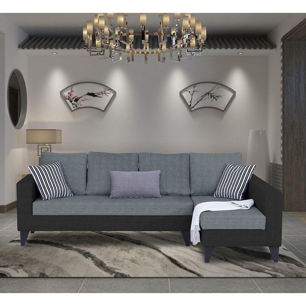 Adorn India Beetle Plus Blossom L Shape 6 Seater Sofa Set (Right Hand Side)(Black & Grey) (3 Year Warranty)