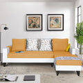 Adorn India Ashley Leatherette Fabric L Shape 6 Seater Sofa Set Digitel Print (Right Hand Side) (Beige & White) (3 Year Warranty)