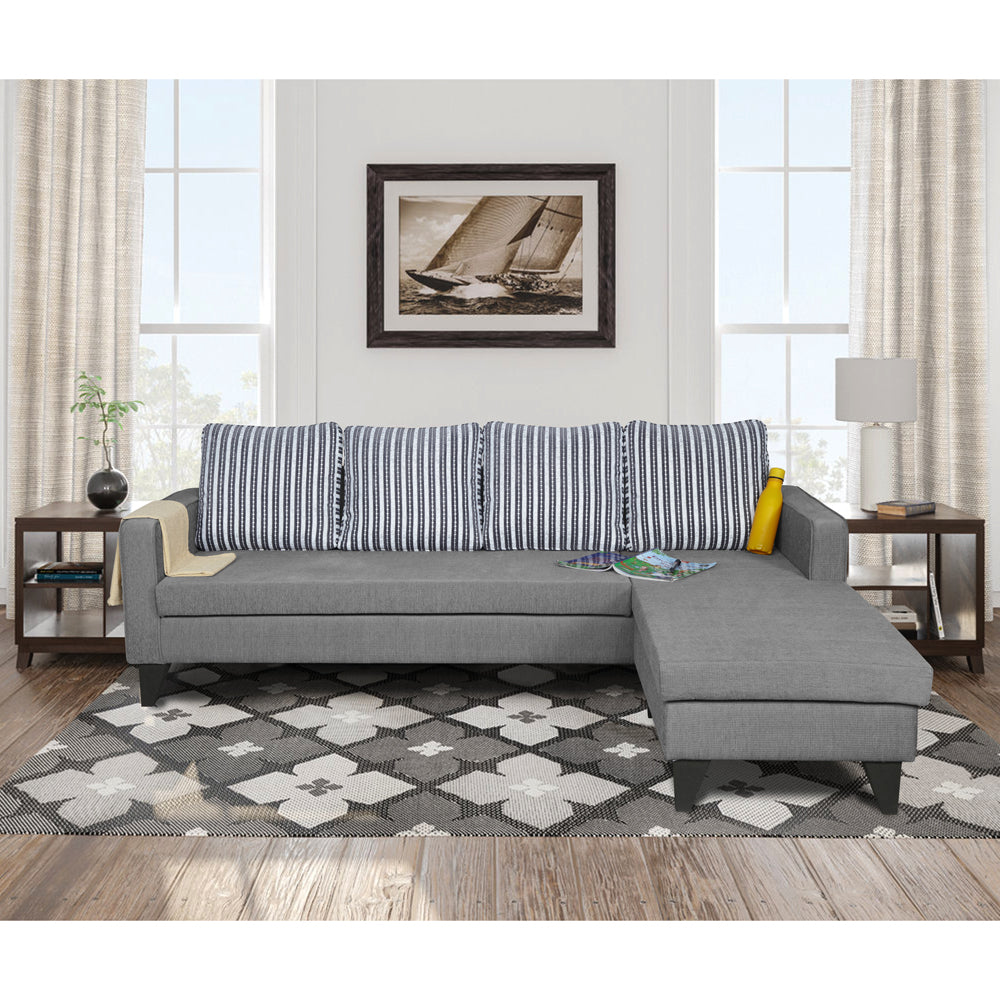Adorn India Chandler Stripes L Shape 5 Seater Sofa Set RHS (Grey) (3 Year Warranty)
