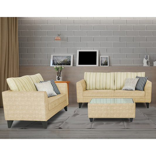 Adorn India Lawson Stripes 3+2 5 Seater Sofa Set with Centre Table (Beige)