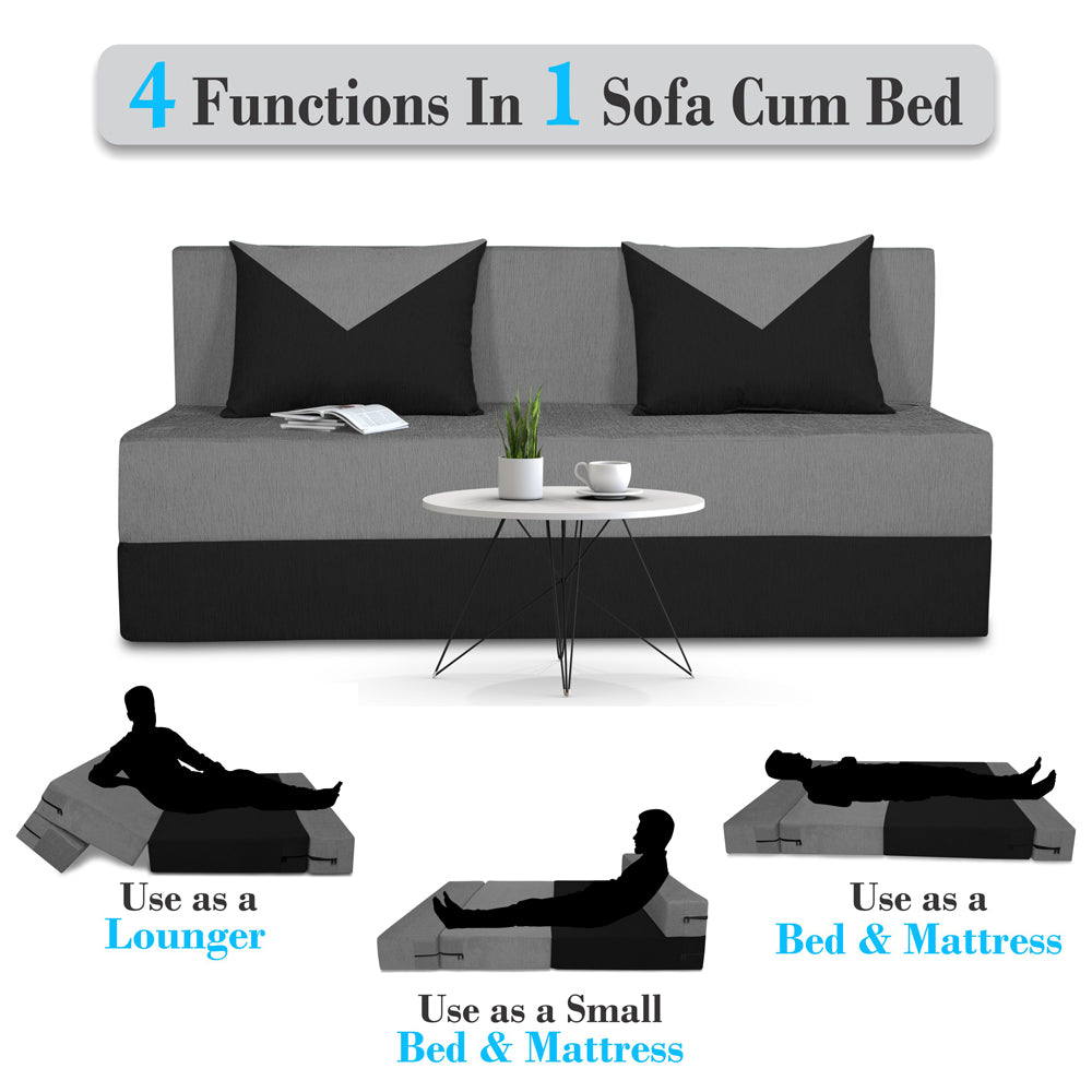 Adorn India Easy Boom 3 Seater Sofa Cum Bed 5 X 6 (Grey & Black) (1 Year Warranty)