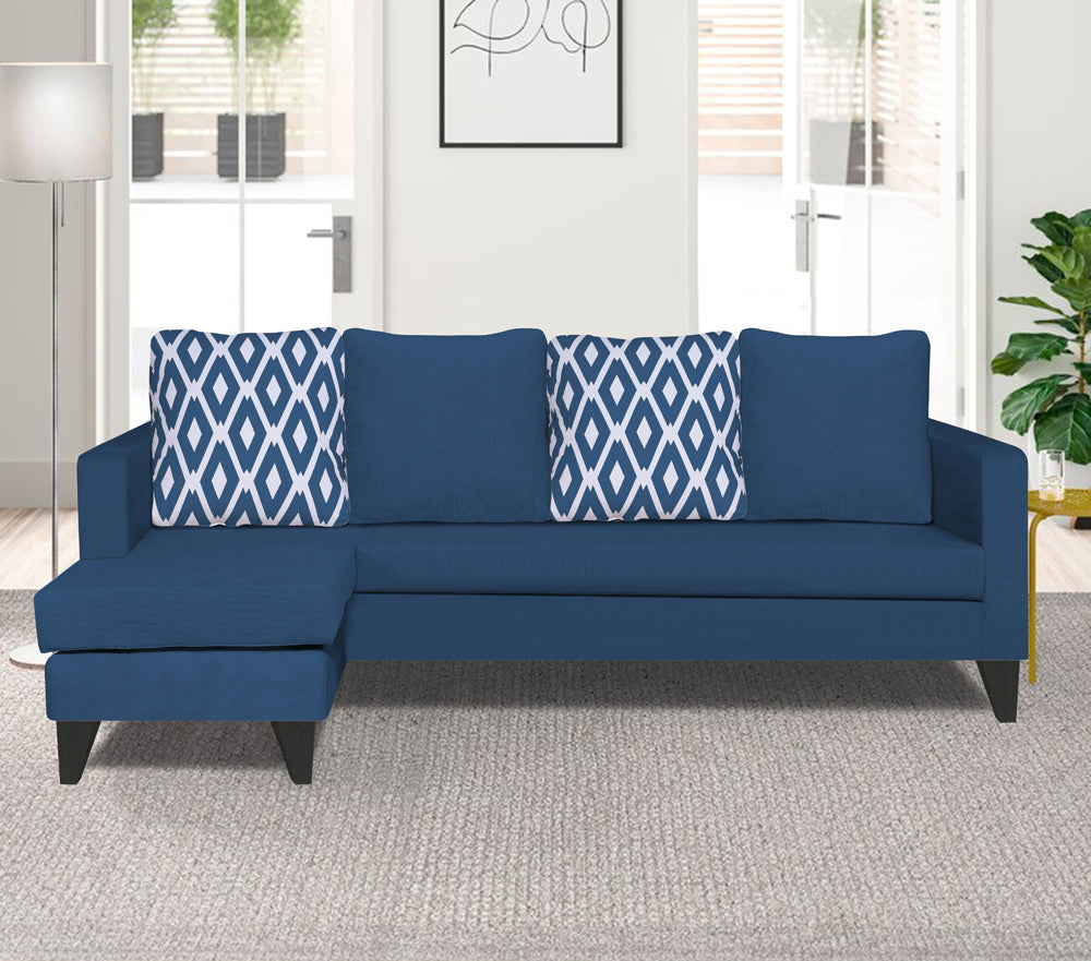 Adorn India Beetle L Shape 5 Seater Sofa Set Rhombus (Left Hand Side) (Blue)