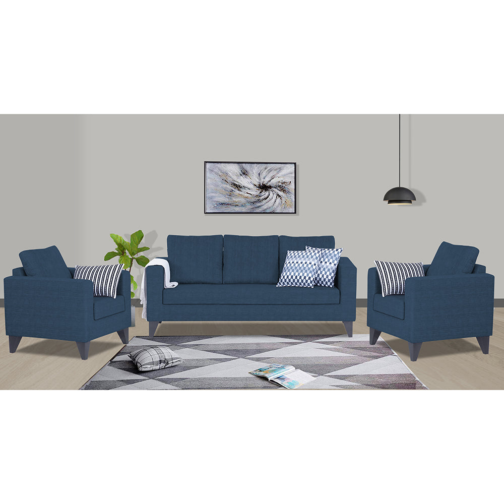 Adorn India Hallton Plain 3-1-1 5 Seater Sofa Set (Blue) (3 Year Warranty)