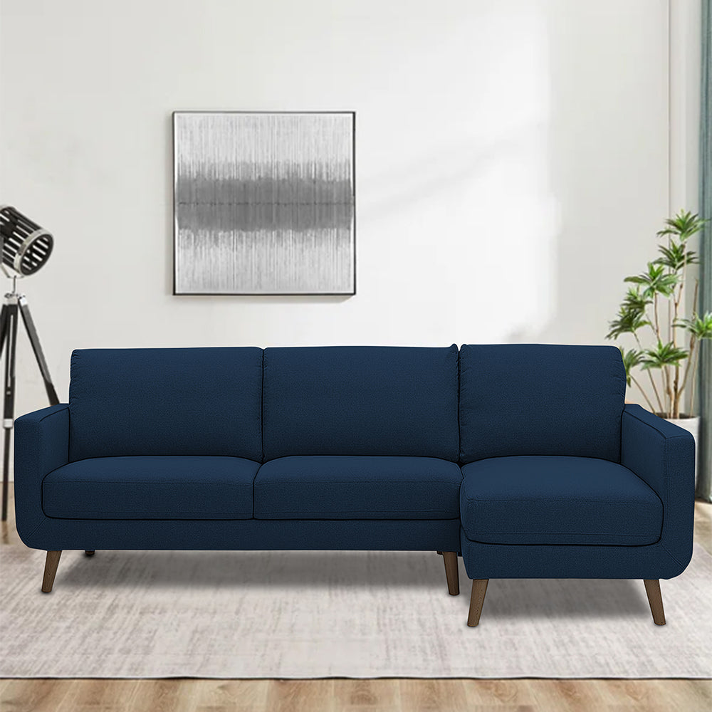 Adorn India Damian L Shape 6 Seater Sofa Set RHS (Blue) (3 Year Warranty)