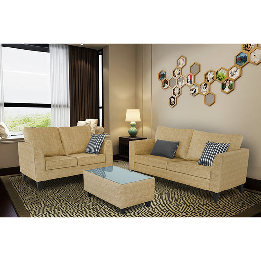 Adorn India Enzo Decent  (3 Years Warranty) 3+2 5 Seater Sofa Set with Centre Table (Beige) Modern