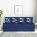 Adorn India Easy 4-Person Sofa Cum Bed (Rhombus Pattern) Chennile Fabric- Washable Cover- Including 4 Cushion- Size 6' X 6' Ft (Blue Color) Perfect for Home & Office for Guests