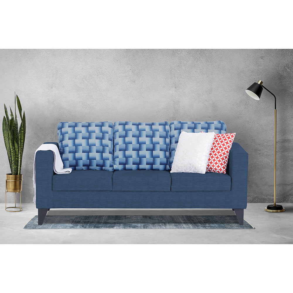 Adorn India Straight line Plus Bricks 3 Seater Sofa (Blue) (3 Year Warranty)