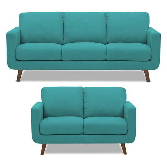 Adorn India Damian 3+2 5 Seater Sofa Set (Aqua Blue)