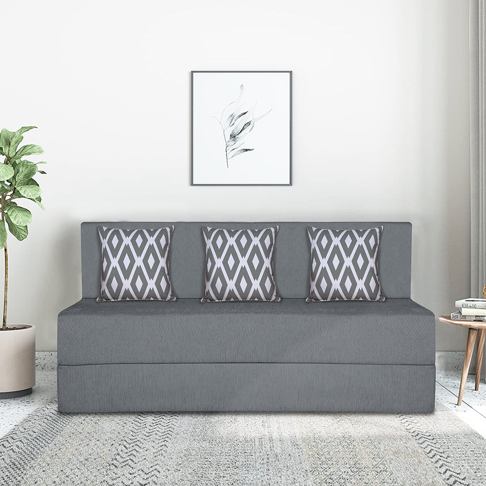 Adorn India Easy 3 Seater Sofa Cum Bed (Rhombus Pattern) Chennile Fabric - Washable Cover - Including 3 Cushion - Size 5' x 6' Ft (Grey Color) Perfect for Home & Office for Guests