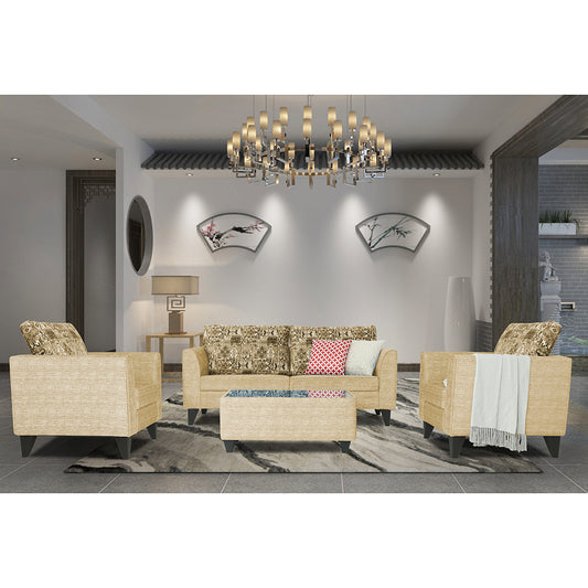 Adorn India Sheldon Craftys 3+1+1 5 Seater Sofa Set with Centre Table (Beige)