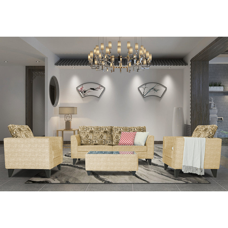 Sheldon Craftys 3+1+1 5 Seater Sofa Set with Centre Table (Beige)