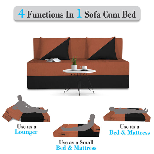 Adorn India Easy Desmond 2 Seater Sofa Cum Bed 4 x 6 (Rust & Black)