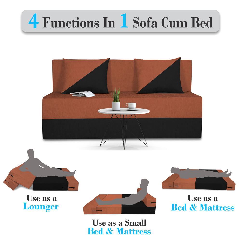 Adorn India Easy Desmond 2 Seater Sofa Cum Bed 4 x 6 (Rust & Black) (1 Year Warranty)