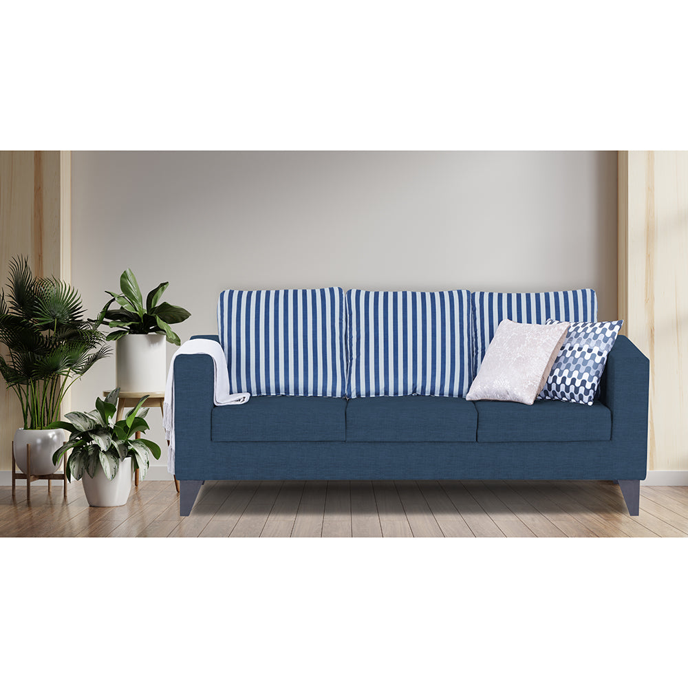Adorn India Straight Line Plus Stripes 3 Seater Sofa (Blue) (3 Year Warranty)