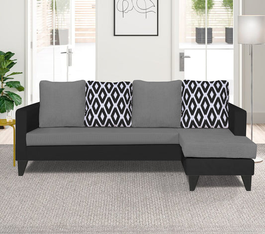 Adorn India Beetle L Shape 5 Seater Sofa Set Rhombus (Right Hand Side) (Grey & Black)