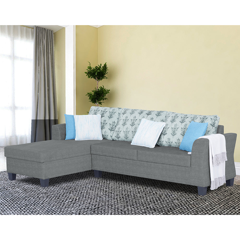Adorn India Alexia Plus L Shape 5 Seater Sofa Set Leaf (Left Hand Side) (Grey)