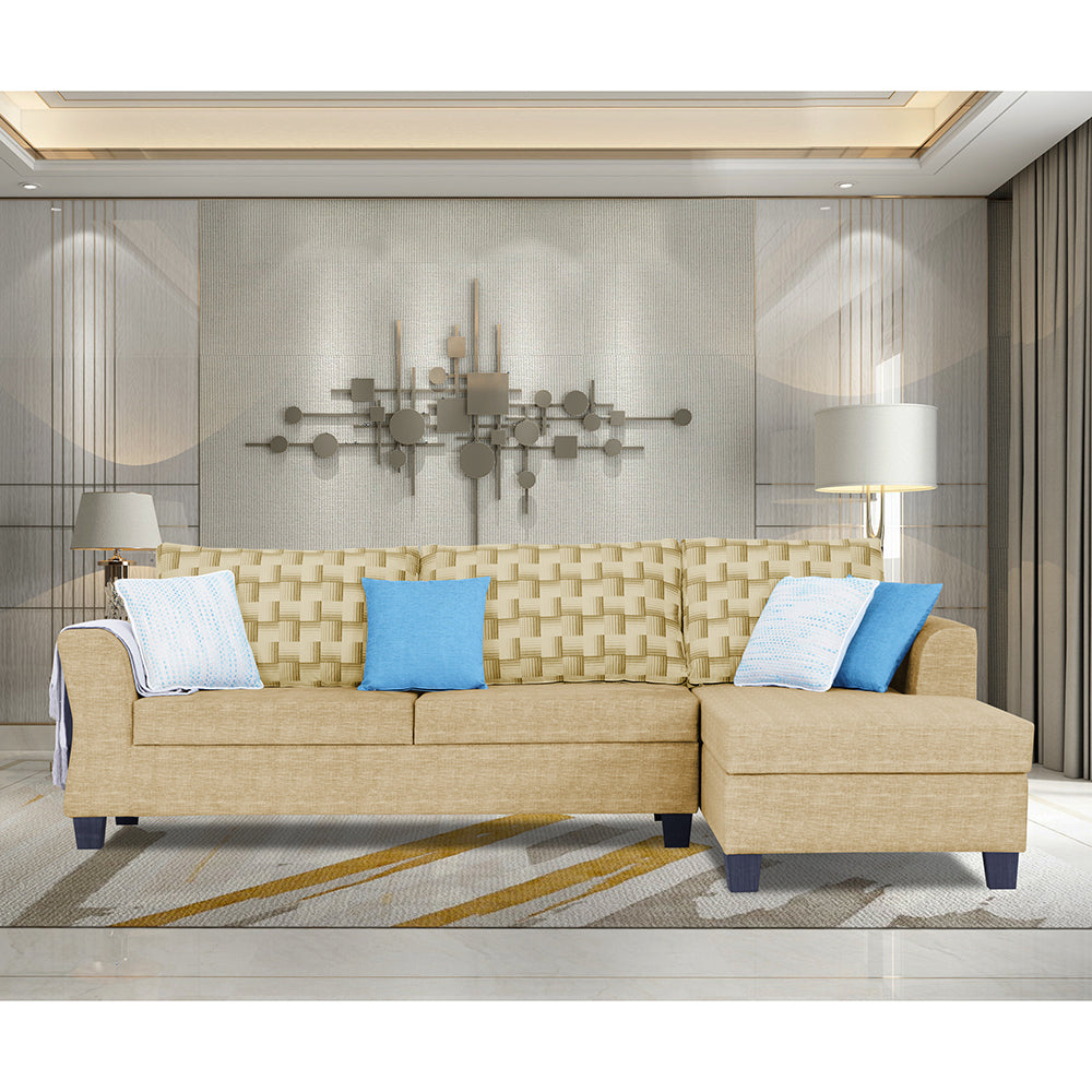 Adorn India Valencia Plus Bricks L Shape 6 Seater Sofa Set (Right Hand Side) (Beige)