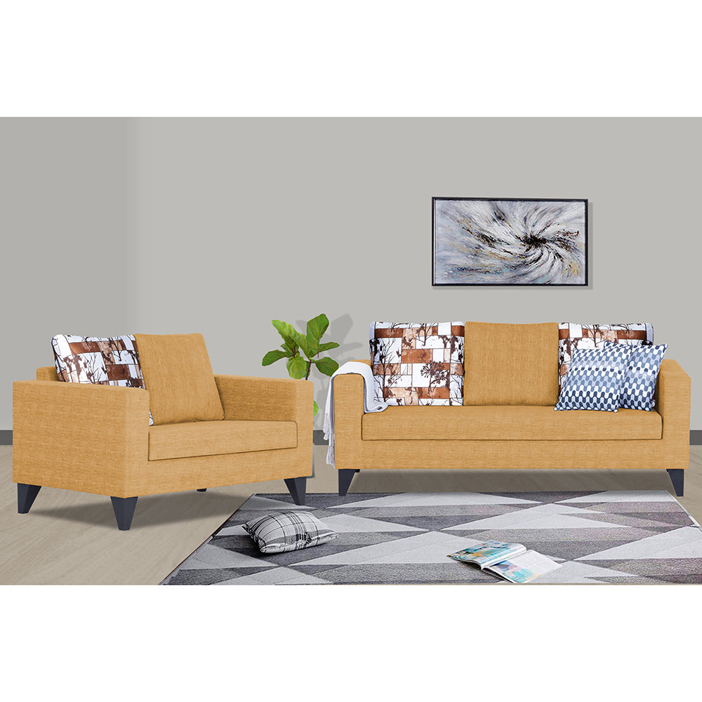 Adorn India Hallton Digitel Print Cushion 3+2 5 Seater Sofa Set (Beige) (3 Year Warranty)