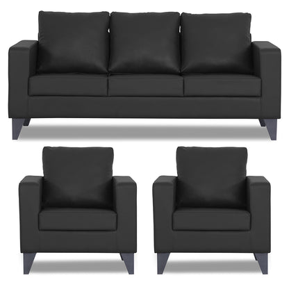 Adorn India Straight line Plus Leatherette 3+1+1 5 Seater Sofa Set (Black)