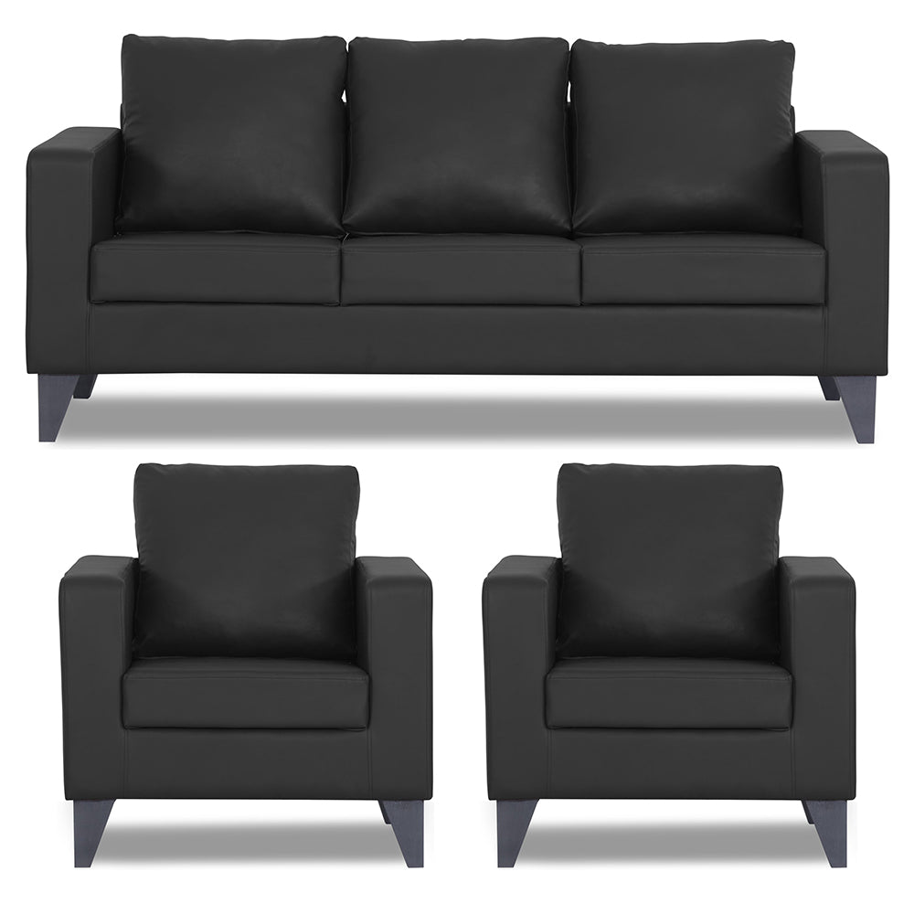 Adorn India Straight line Plus Leatherette 3+1+1 5 Seater Sofa Set (Black) (3 Year Warranty)