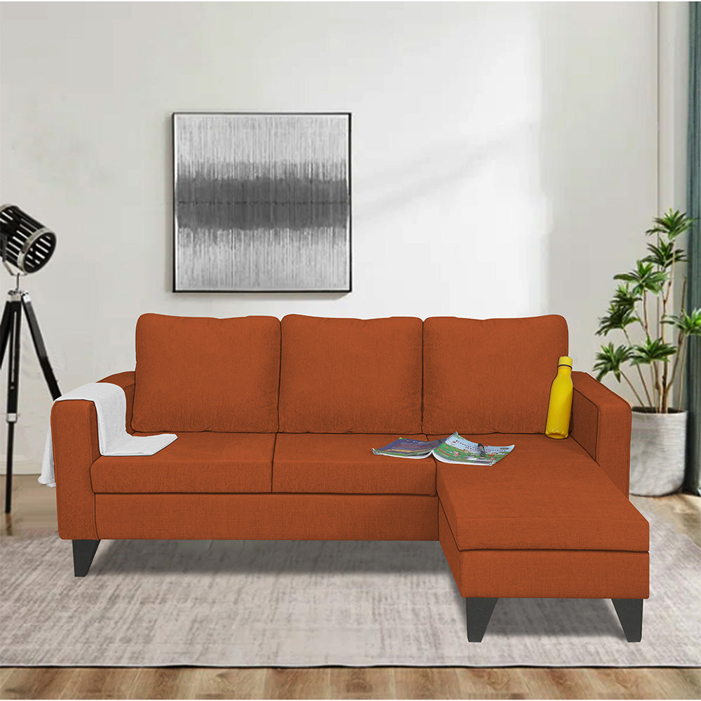 Adorn India Chandler L Shape 4 Seater Sofa Set Plain (Right Hand Side) (Rust)