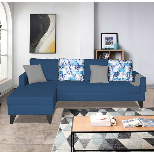 Adorn India Hallton L Shape 5 Seater Sofa Set Digitel Print (Left Hand Side) (Blue)