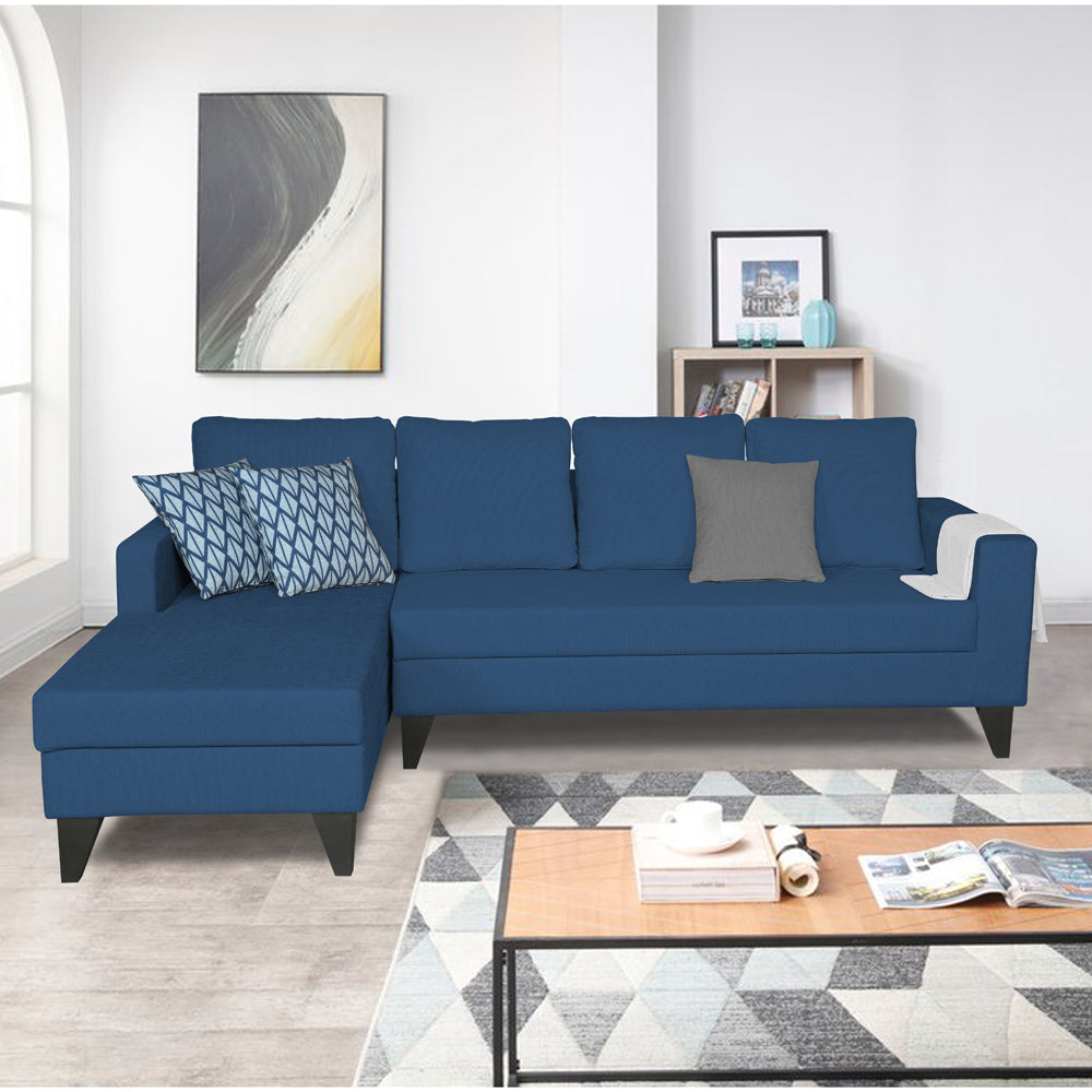 Adorn India Hallton Plain L Shape 6 Seater Sofa Set LHS (Blue) (3 Year Warranty)